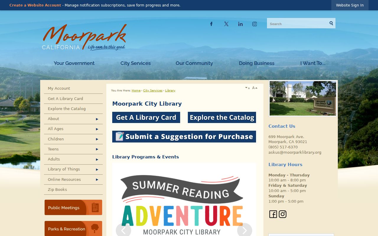 Moorpark city directory reference at the Moorpark City Library