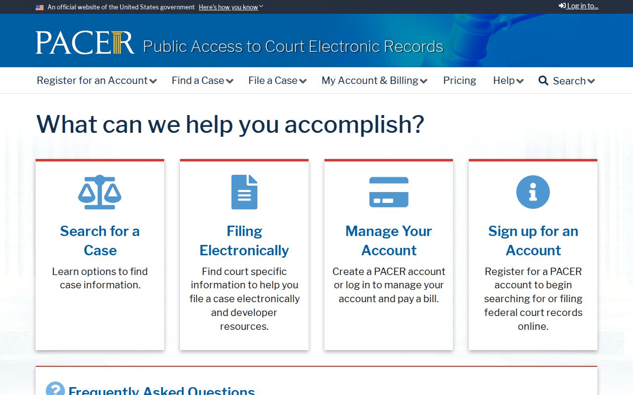 Moorpark previous residents PACER federal docket search