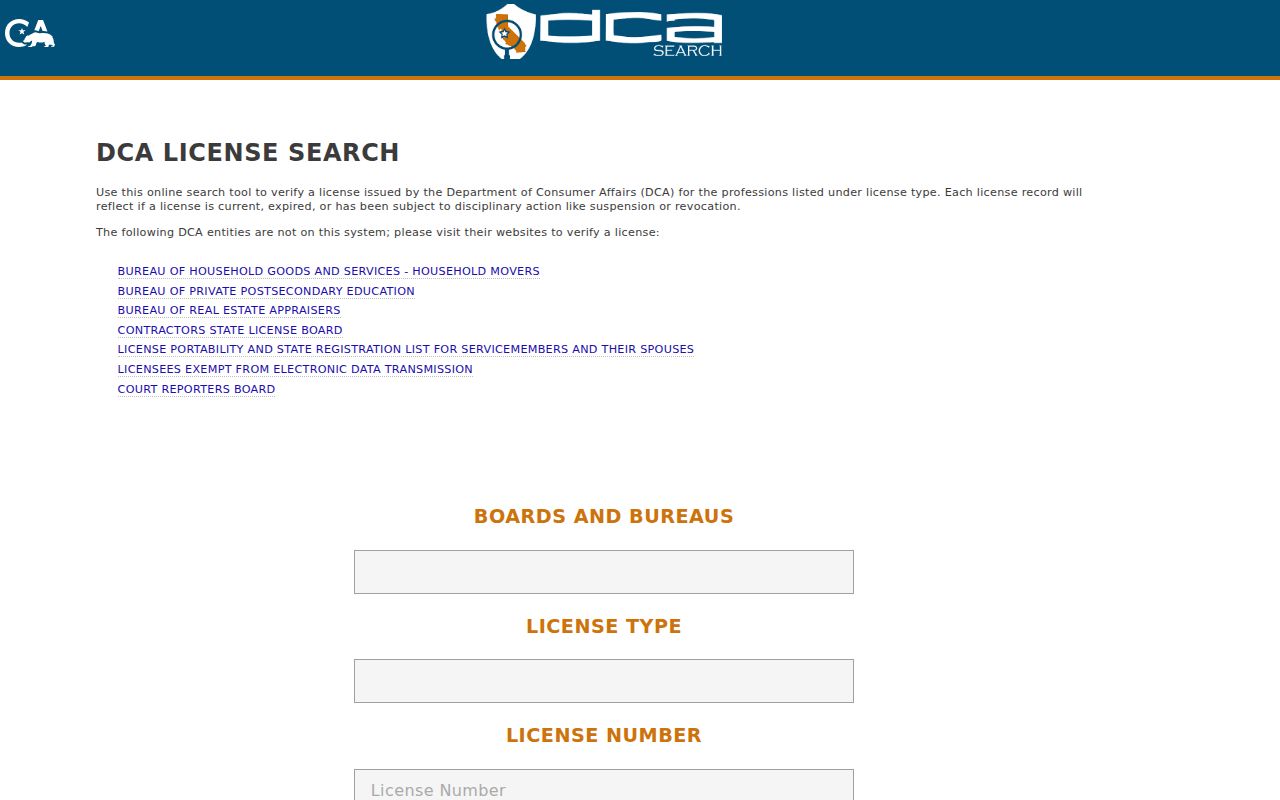 Moorpark resident lookup California professional license search